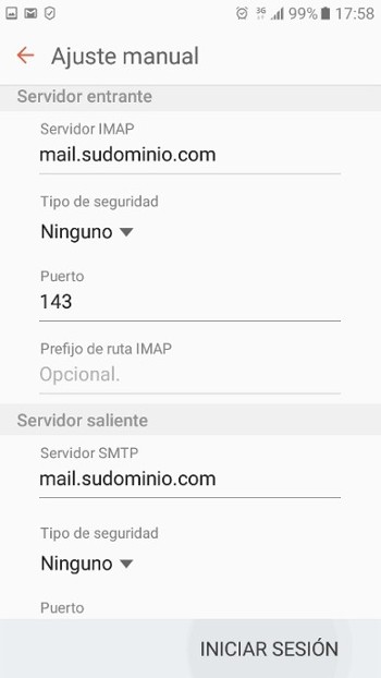 datos de usuario correo saliente