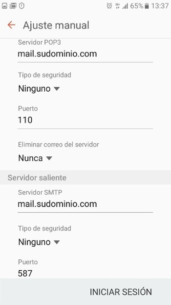 datos de usuario correo saliente