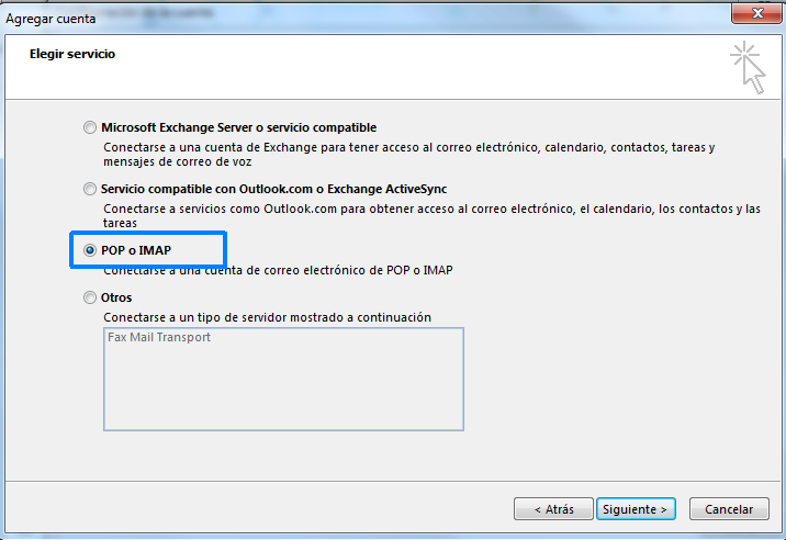 Seleccionar POP o IMAP