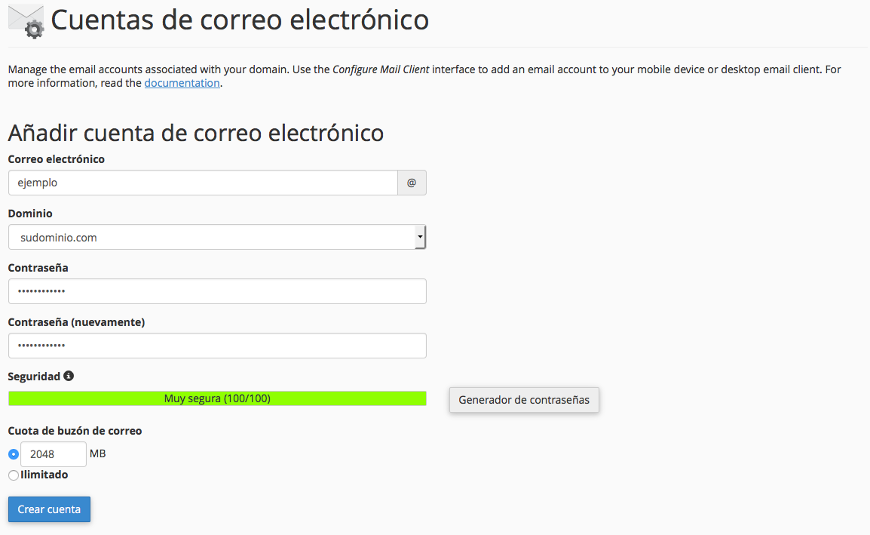 Crear cuenta y finalizar