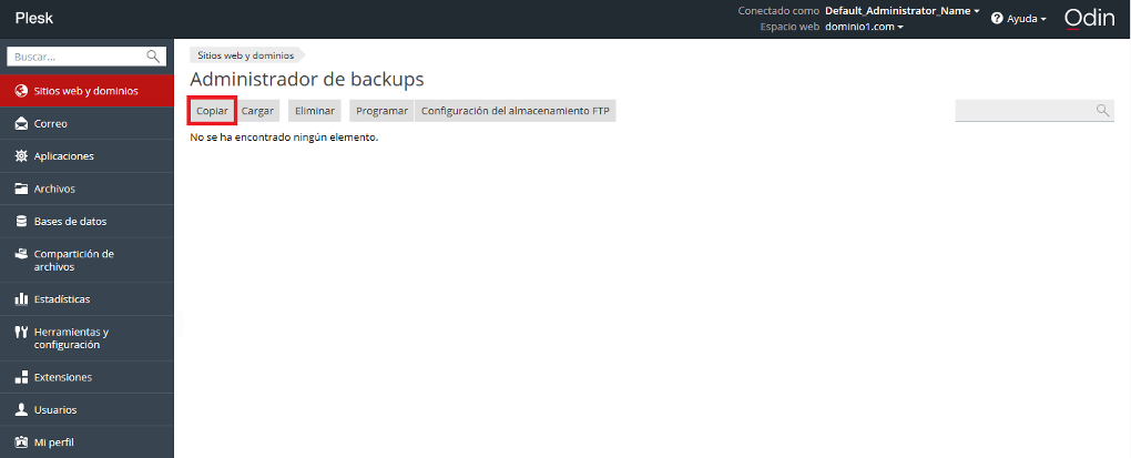 Administrador de backups > Copiar paso 2