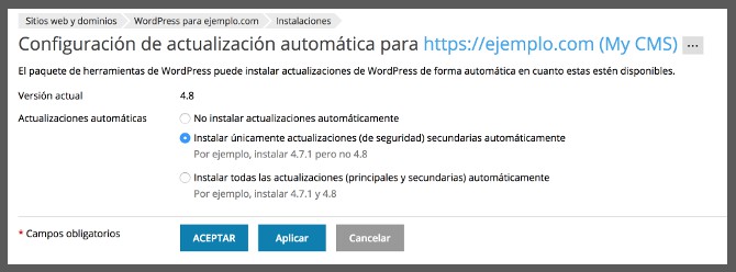 actualización de wordpress